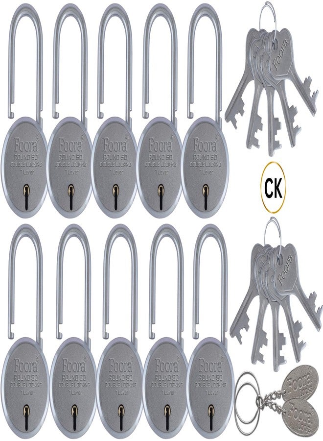 Foora Small Lock and Keys, Long Neck Shackle Door Lock for Home, Shop Same Key for Multiple Lock, 10 Padlock 10 Same Key Lock Set, Common Key Lock Set of 10 Silver Finish - Image 1